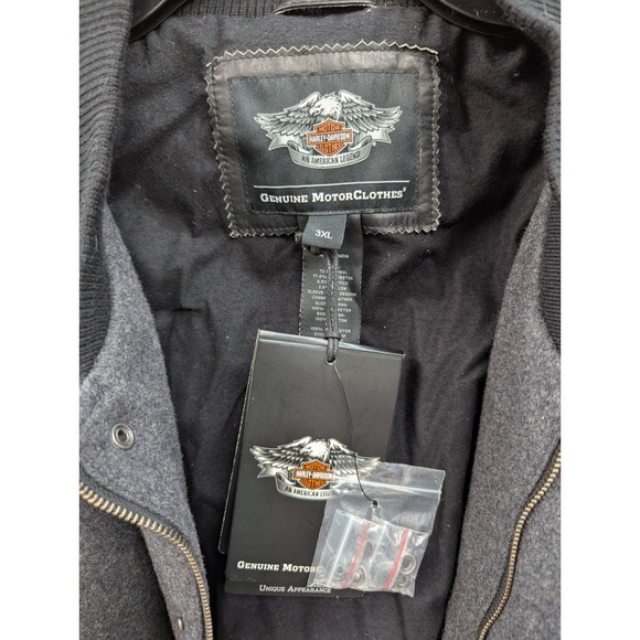 Harley-Davidson Genuine MotorClothes Varsity Jacket 3X Leather Sleeves Gray Wool - Picture 11 of 11